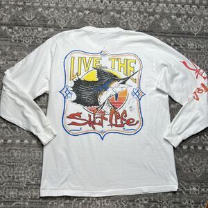 Salt Life Mens Long Sleeve Fishing T Shirt Medium White Graphic Print Marlin